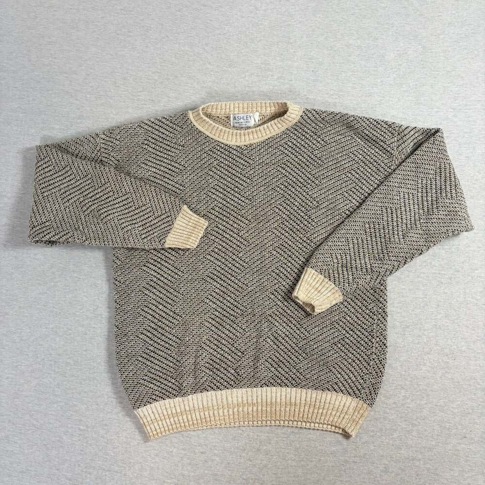 Ashley Knit Vintage 1990s Chevron Pattern Crewneck Sweater Made in USA